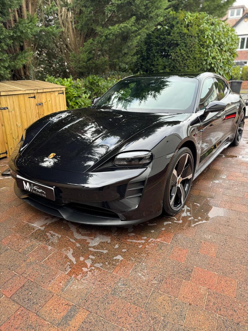 Black Porsche Taycan detailed by MV Detailing in the West Midlands