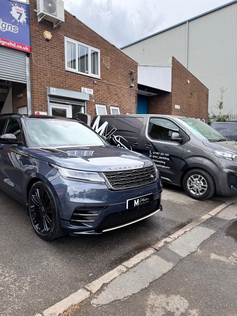 Range Rover Velar beside the MV Detailing mobile valeting van
